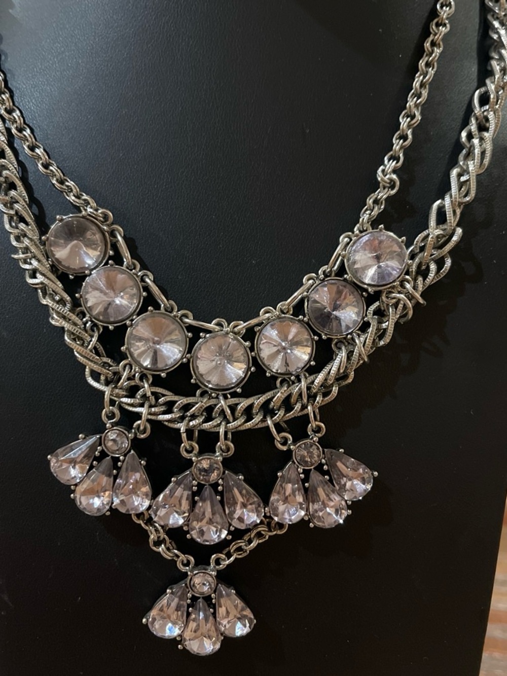 Banana Republic Silver Crystal Multi-Layer Necklace